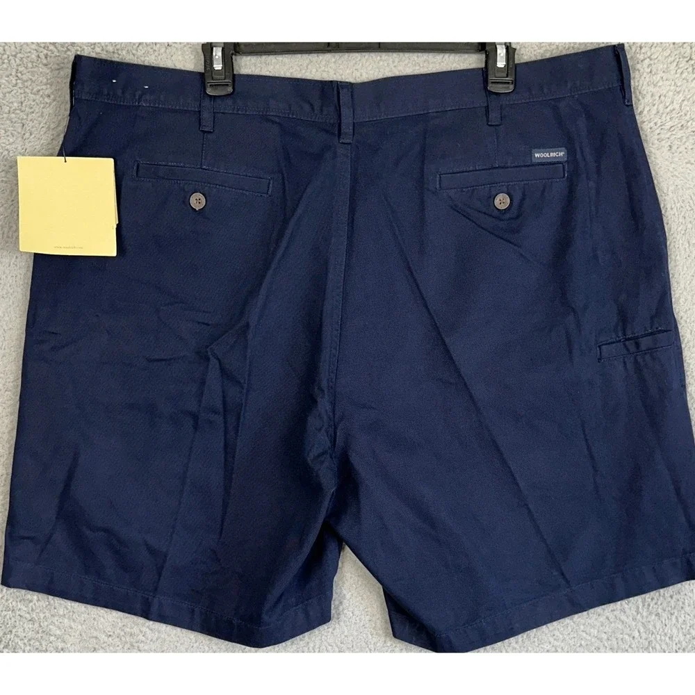 NEW Woolrich Shorts Mens 42 Deep Navy Chino Flat Front Casual Utility Pocket